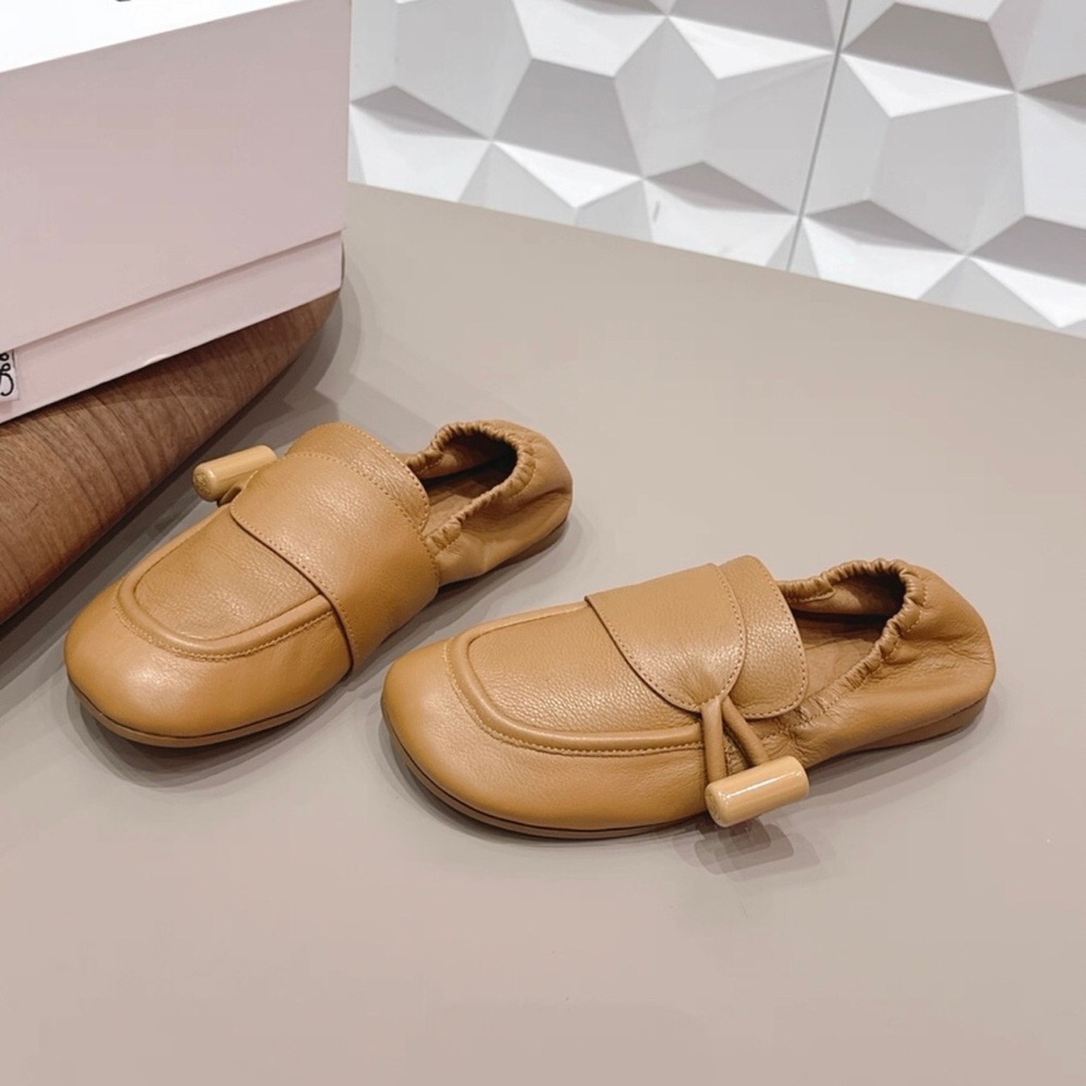 Loewe Tan Leather Slip-On Loafers with Toggle